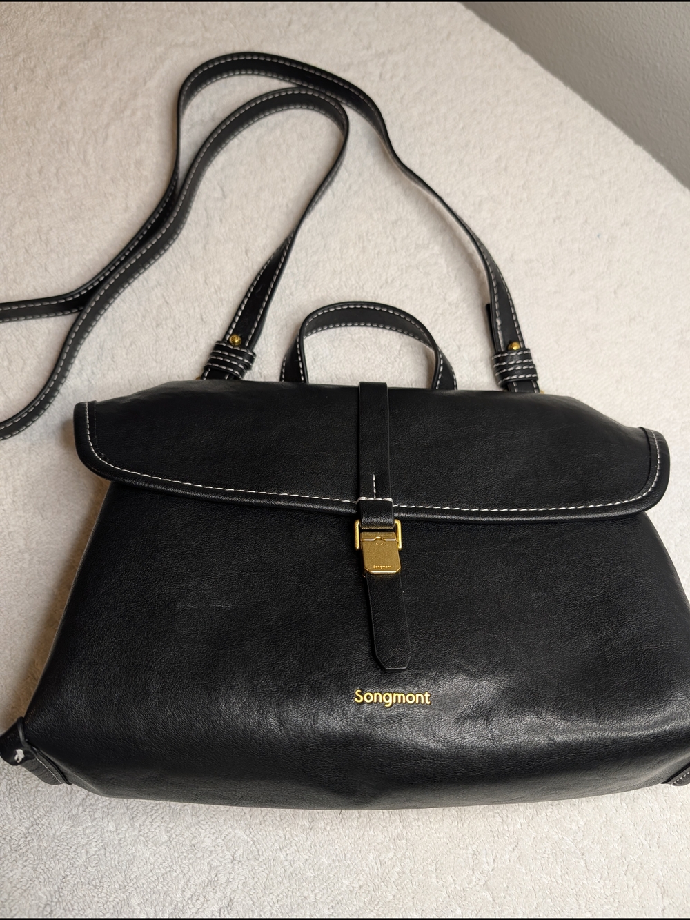Songmont Black Faux Leather Mini Shan Crossbody Bag
